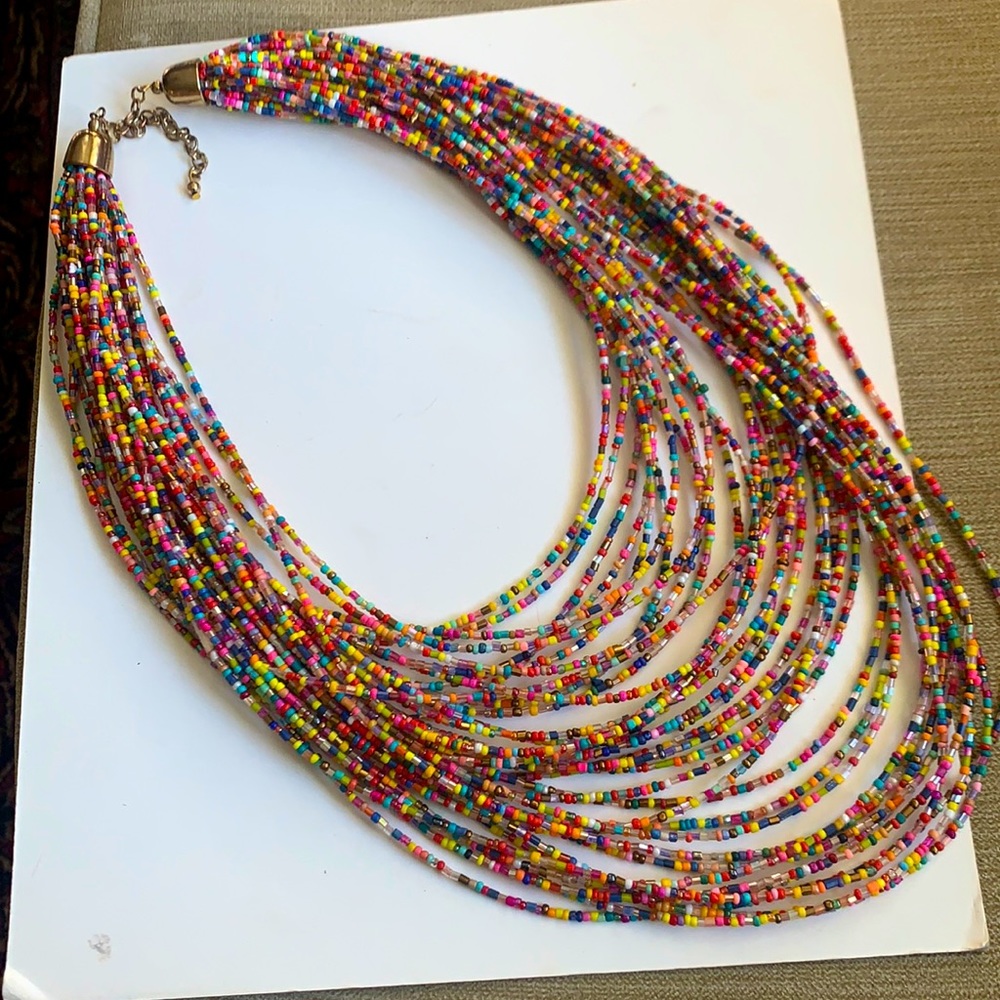 Multicolor Beaded Multi Strand Statement Necklace - image 2